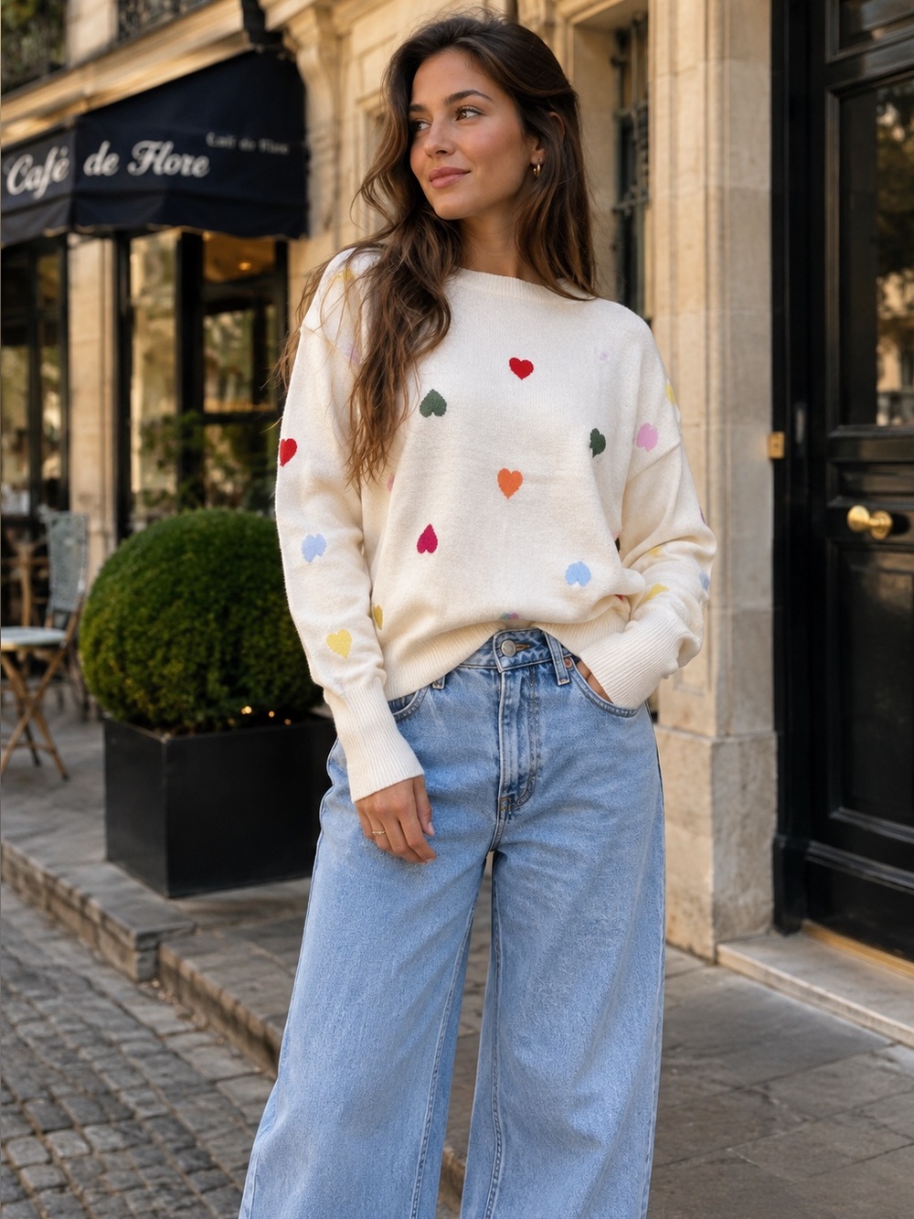 FROM PARIS FRANCE Colorful Heart Pattern Sweater